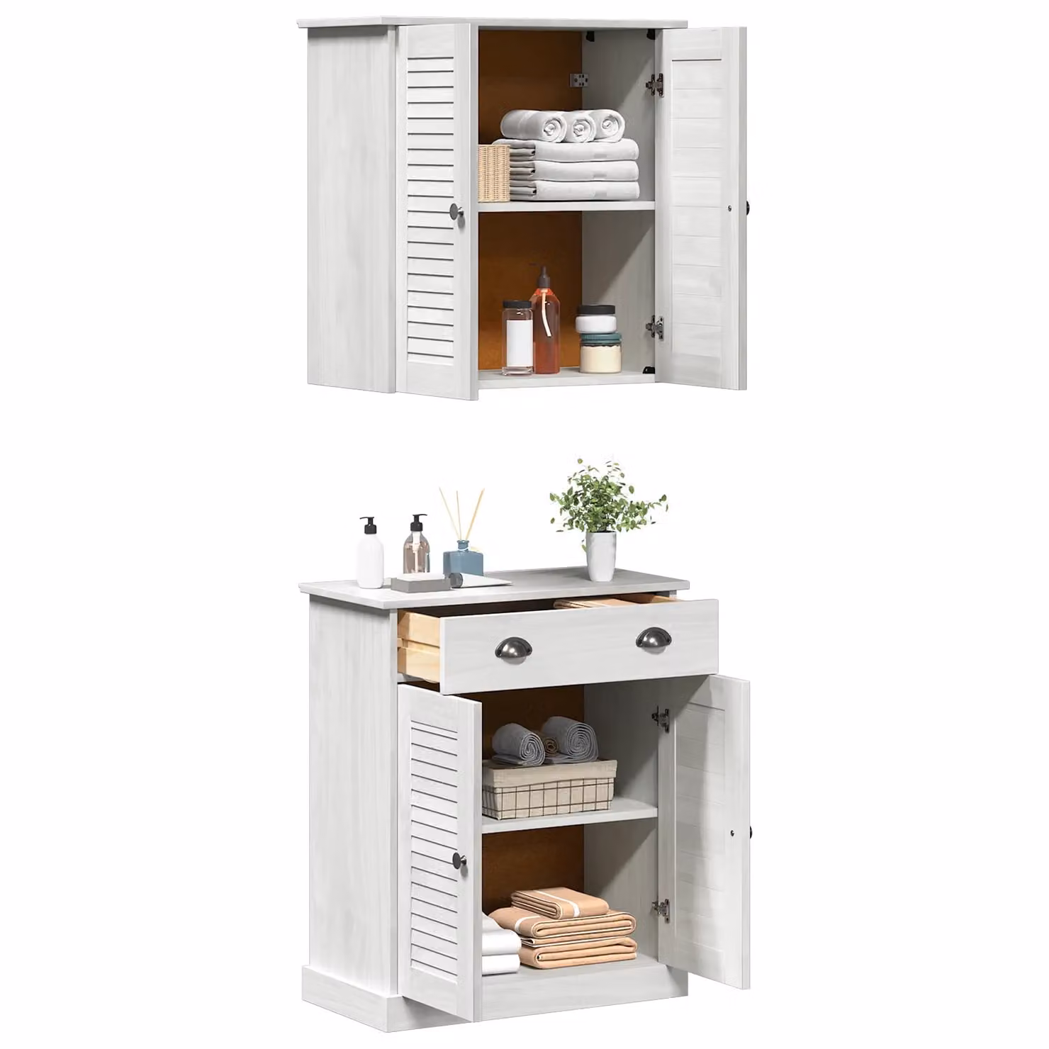 Berkfield Home 2-Piece Brown Solid Wood Pine Bathroom Furniture Set with Drawer, Shelf and Door