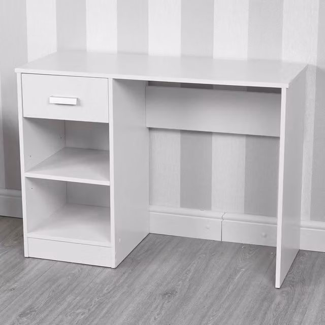 URBNLIVING Modern White Wooden Computer Desk with Grommet