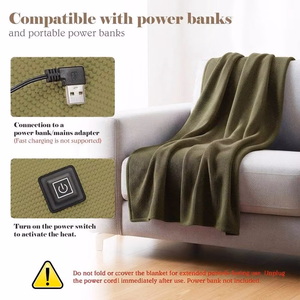 FLAVORA Green USB Electric Heated Fleece Wearable Shawl Blanket for Adults, W/D/H: 100 x 190 cm – 2