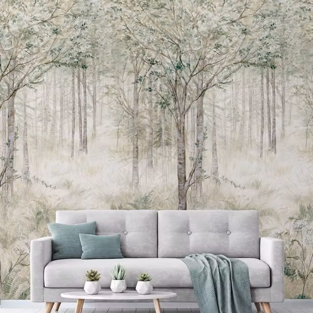 Grandeco Fairy Tale Trees Repeatable Mural Wallpaper, Green, Washable Vinyl