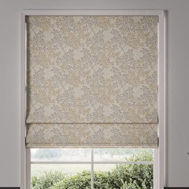 William Morris Foliage Made To Measure Blackout Roman Blind in Barley Beige and Grey Floral Design