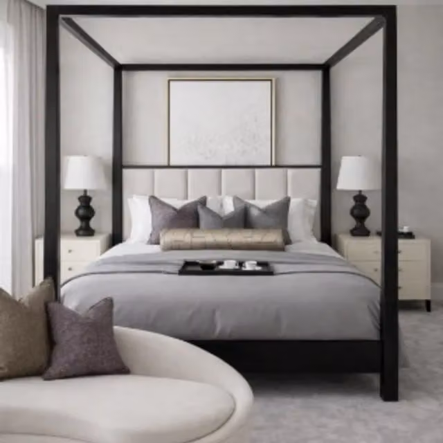 HOB Furniture Washington 4 Poster Bed in Silver Luxury French Velvet, Super King Size