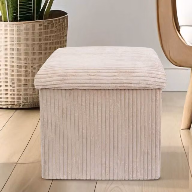 SPETLEK Foldable Footstool Ottoman Storage Cube in Beige