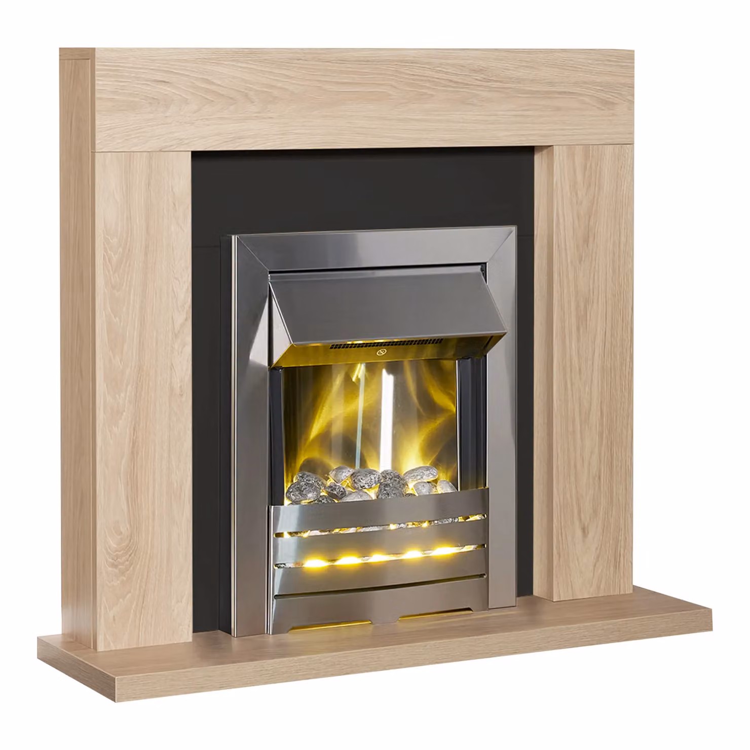Adam Fires & Fireplaces Malmo Fireplace in Oak and Black with Helios Electric Fire in Brushed Steel, 39 Inch, Grey – 3