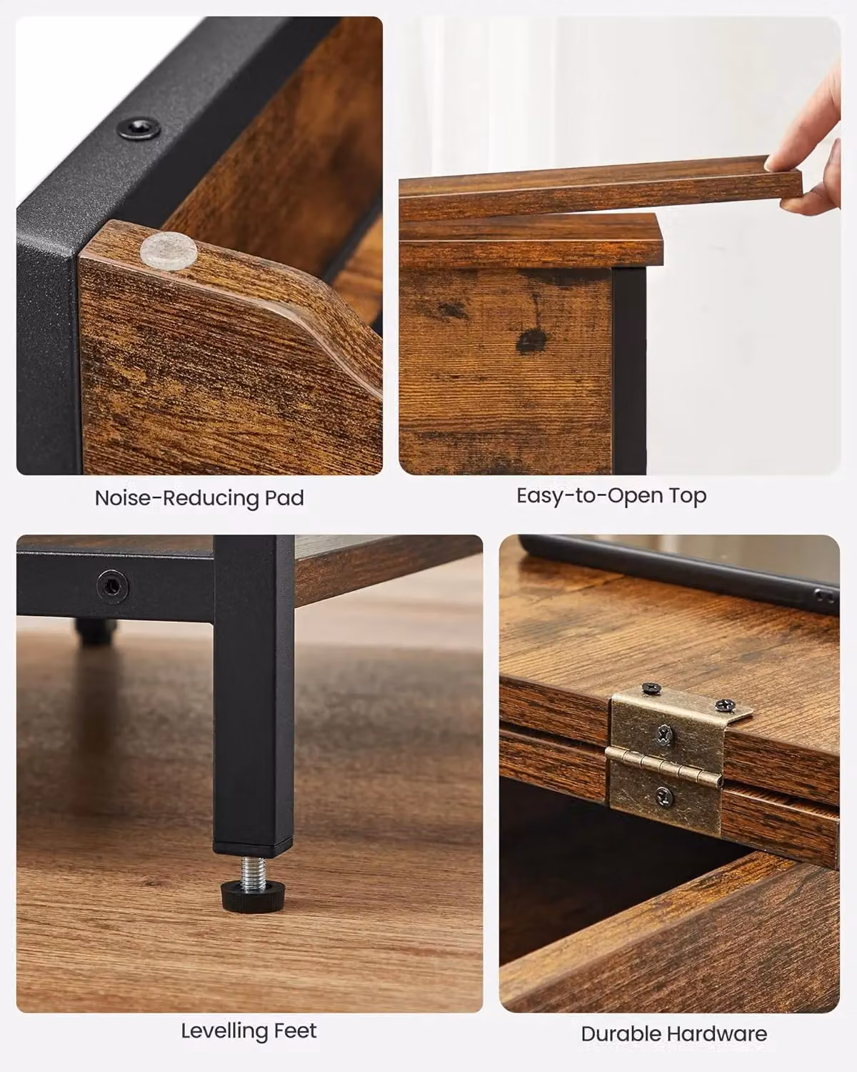 VASAGLE Modern Slim Side Table with Charging Station and USB Ports in Brown – 7