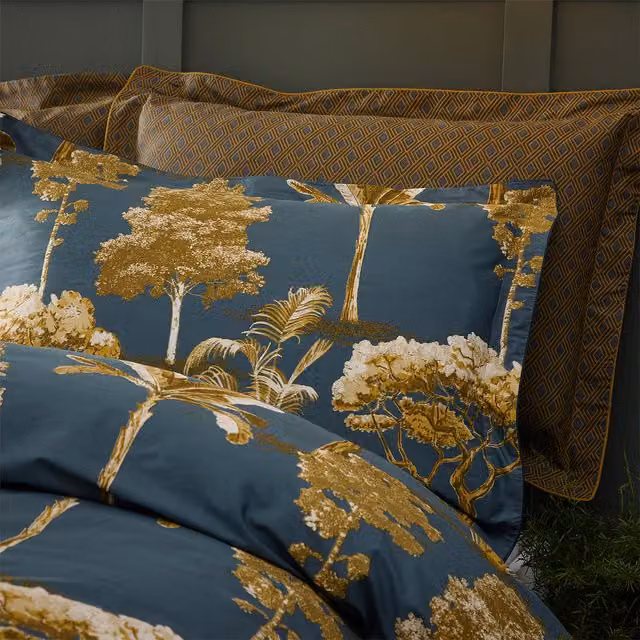 World Trees Mako Satin Pillowcase Set in Blue and Gold