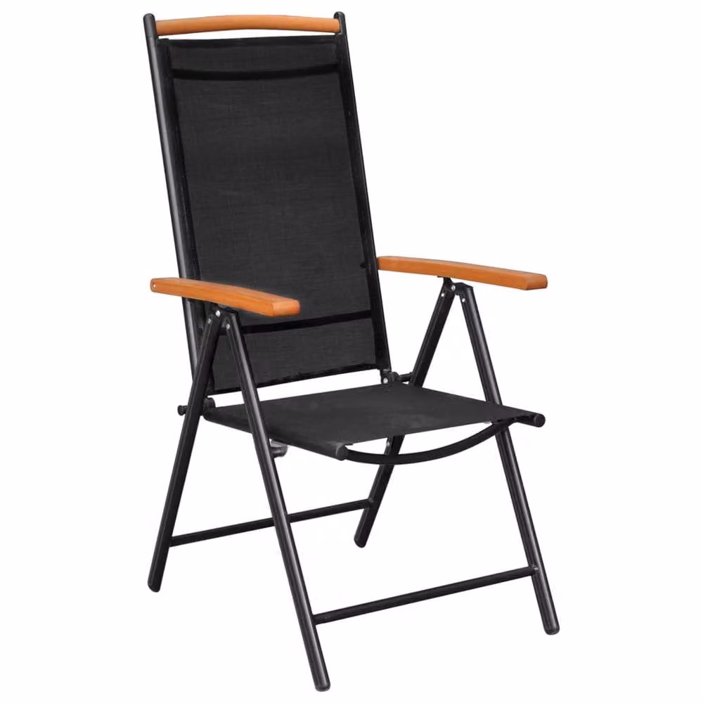 Berkfield Home Set of 6 Folding Garden Chairs in Black Textilene and Wood – 2