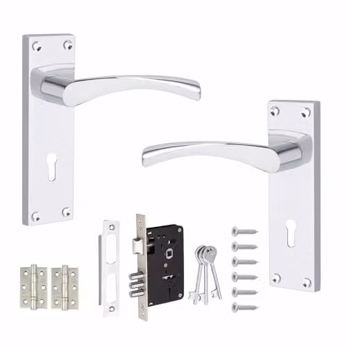 Golden Grace Astrid Victorian Scroll Door Handle with Chrome Key Lock Set in Silver – 1