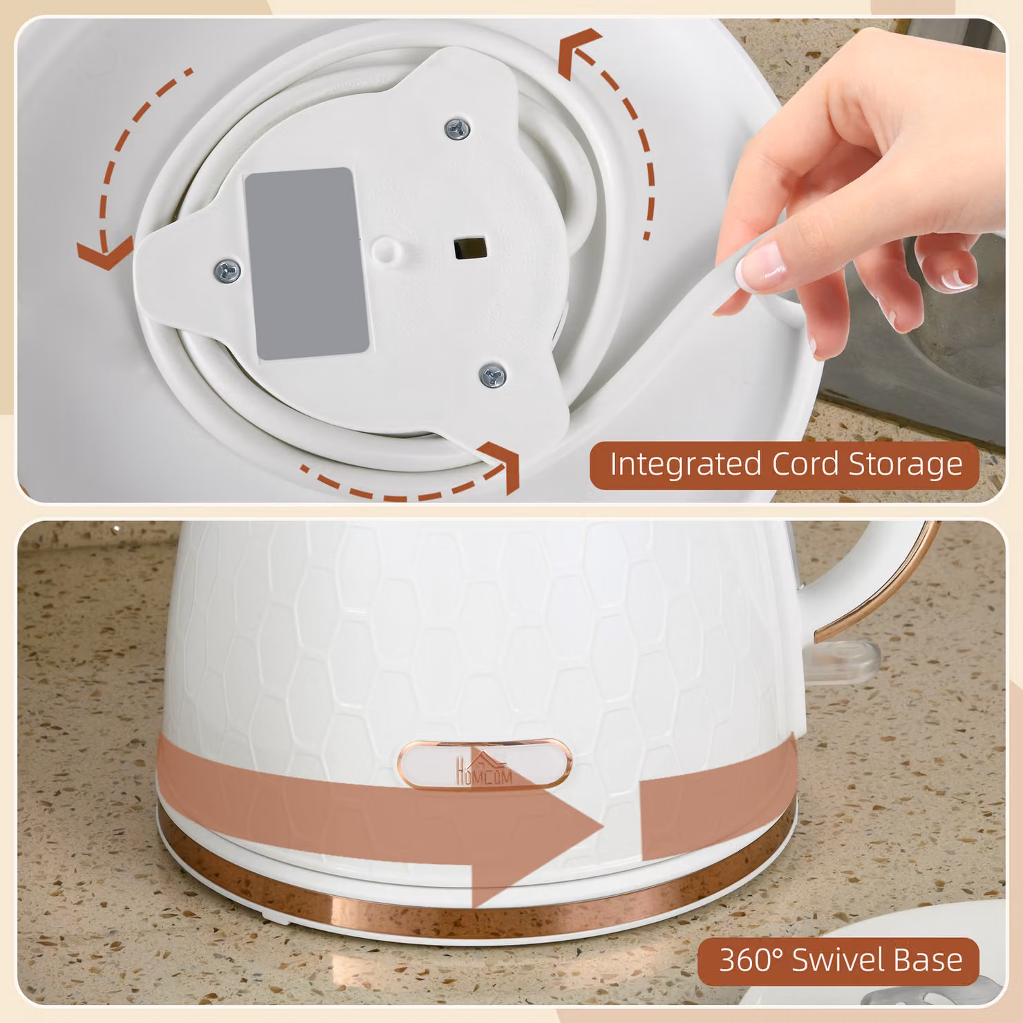 HOMCOM 3kW Rapid Boil Honeycomb Kettle in Beige and White with Auto Shut-off and PID Control – 2