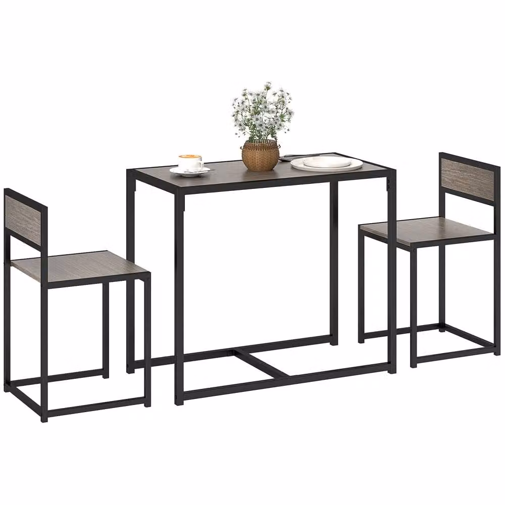 Wyld Haus Zikeba Grey Wood Effect Compact Dining Table and 2 Stool Set – 2