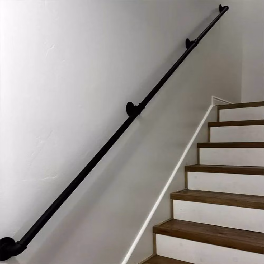 Hinsinc Black Galvanised Steel Round Wall Mounted Stair Handrail, 300 cm – 3