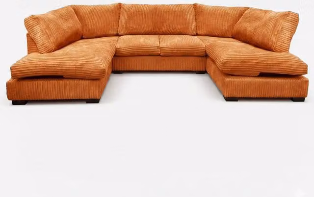 SOFASELECTION UK Jumbo Cord U-Shaped Full Back Sofa in Orange, 6 Person