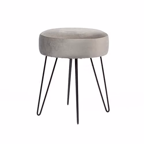 OHS Matte Velvet Dressing Table Stool with Metal Hairpin Legs in Grey or Black