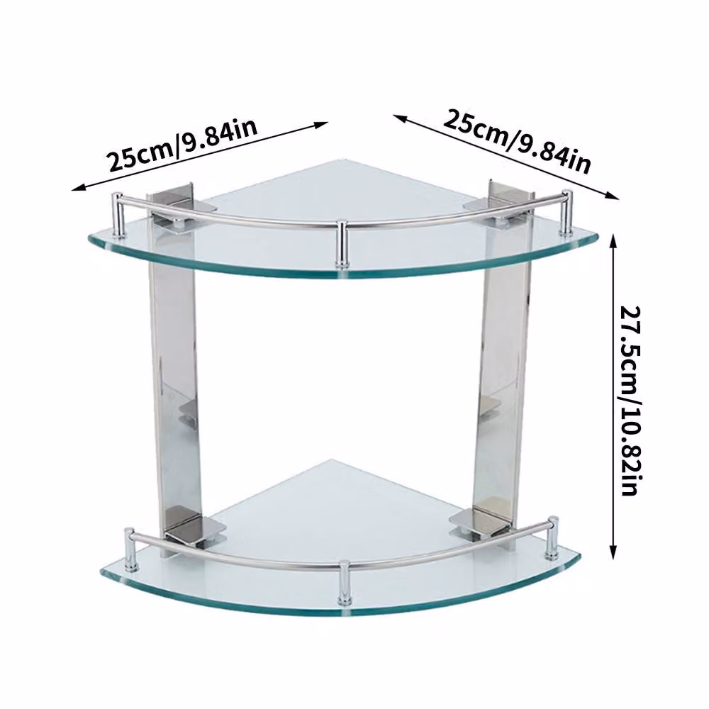 ExtraStar Modern Wall Mounted Corner Shelf in Silver with Tempered Glass – 2