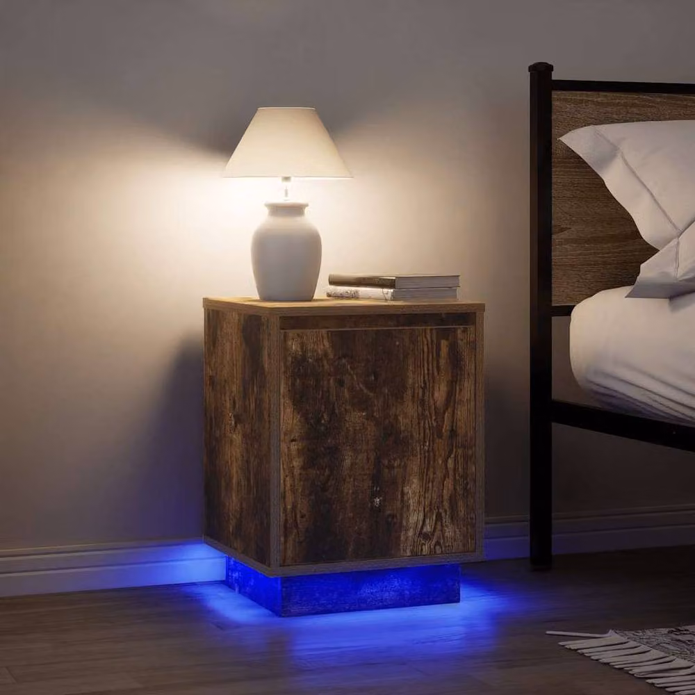 Berkfield Home Bedside Cabinets with Integrated LED Lights, Smoked Oak, 2 Pack, W: 38 cm, D: 34 cm, H: 50 cm – 2