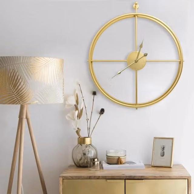 Berkfield Home Minimalist Round Analog Wall Clock in Gold Metal, Diameter: 52 cm