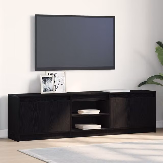 Berkfield Home Black TV Cabinet with Integrated LED Strip Lights and Storage Doors W/D/H: 180 x 50 x 50 cm – 1