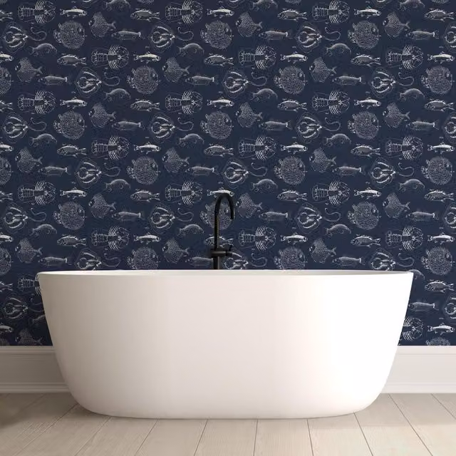 Contour Antibacterial Into the Deep Navy Blue Animal Print Wallpaper Roll