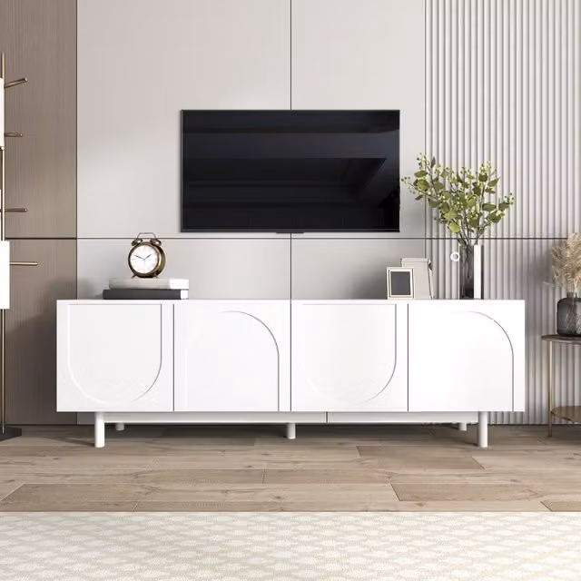 Aosom UK Modern Lowboard TV Cabinet in White with Push-to-Open Doors and Adjustable Shelves, W: 175 cm, D: 38 cm, H: 56 cm