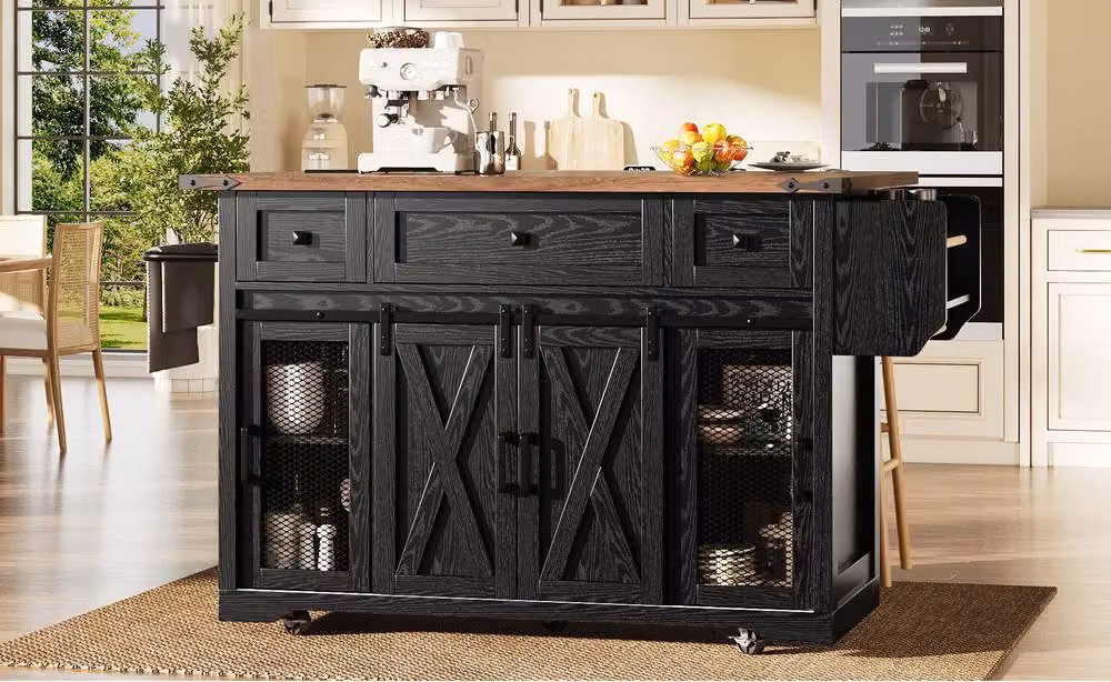 STILVORA Kitchen Trolley with Extendable Worktop and Storage in Black – 3