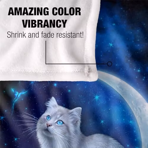 JQ Licensing En Cat In The Moon Silky Touch Super Soft Fleece Throw Blanket, Blue, W: 91 cm, L: 147 cm – 4