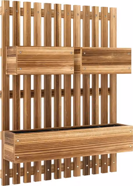 Outsunny Wall-mounted Wooden Garden Planters with Trellis and 3 Planter Boxes, Brown