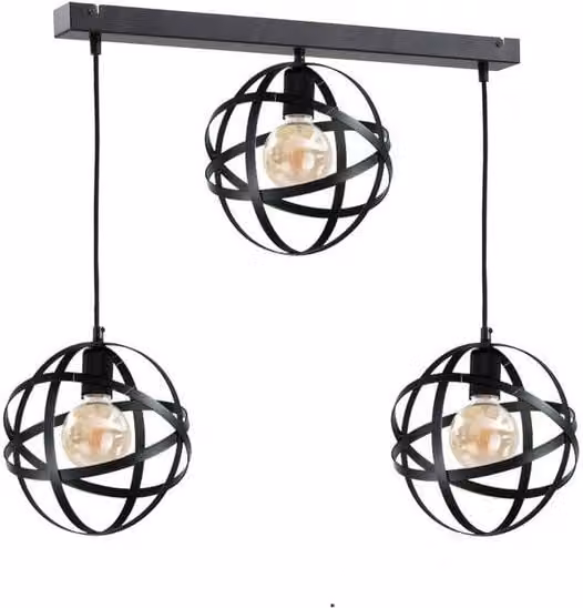 Netlighting Pola Modern Bar Pendant Ceiling Light in Black, 65cm, 3x E27