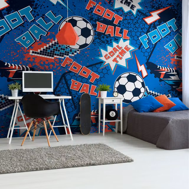Origin Murals Graphic Pixel Footballs Wall Mural in Blue
