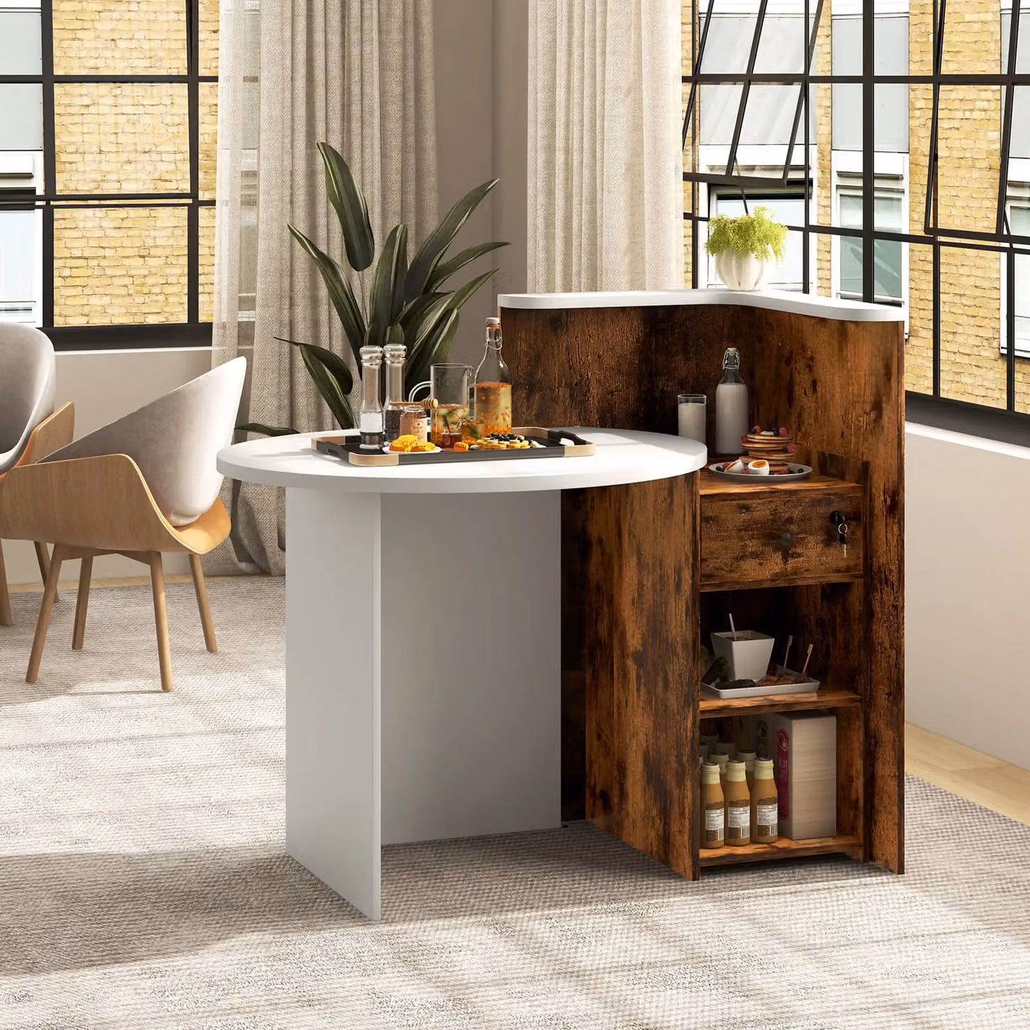 Costway Modern White Reception Desk with Lockable Drawer and MDF Laminate Finish – 6
