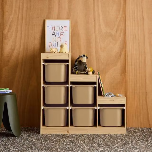 sweeek Children's Staircase Storage Unit with 6 Bins in Beige, H 90.0 x W 38.5 x D 38.5 cm – 1