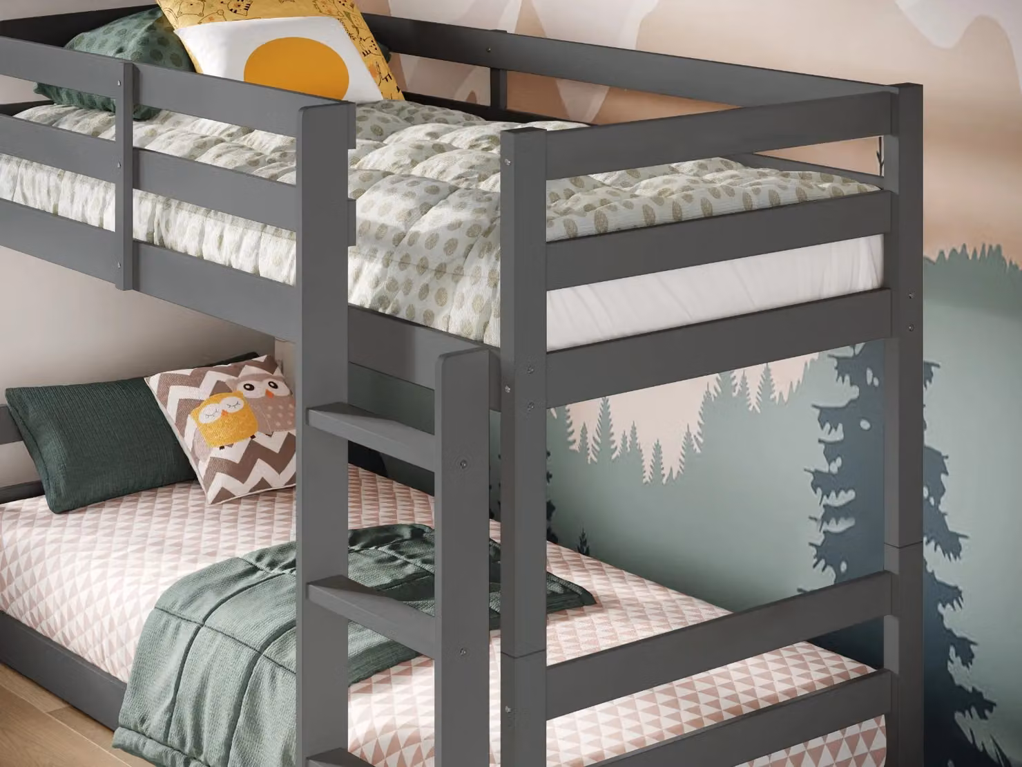 Flair Shasha Low Shorty Bunk Bed in Grey, Solid Pine Wood, Size: Junior, W/D/H: 182.0 x 70 x 118.3 cm – 2
