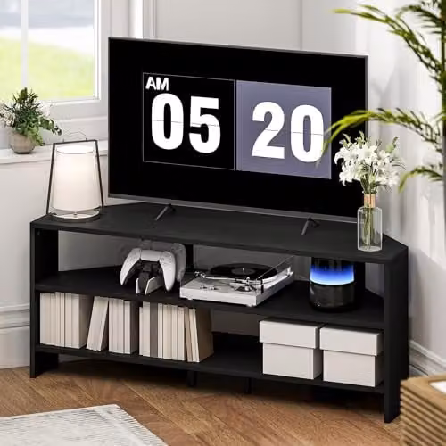 HOMCOM Modern Black Corner TV Stand for up to 45 Inch Televisions W/D/H: 110 x 36 x 45 cm