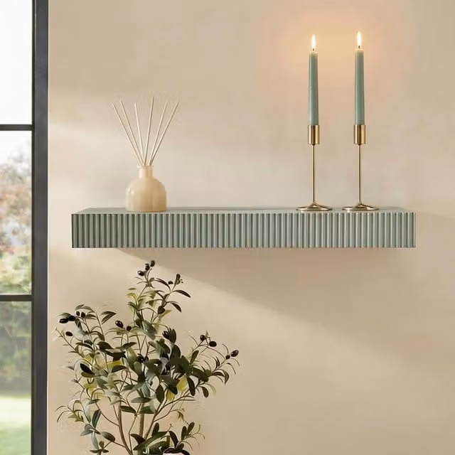 OHS Modern Ribbed Rectangle Wall Mounted Storage Shelf in Matt Light Green