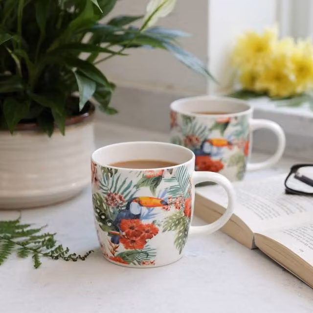 KitchenCraft Set of Four Multicolour Bone China Toucan Mugs