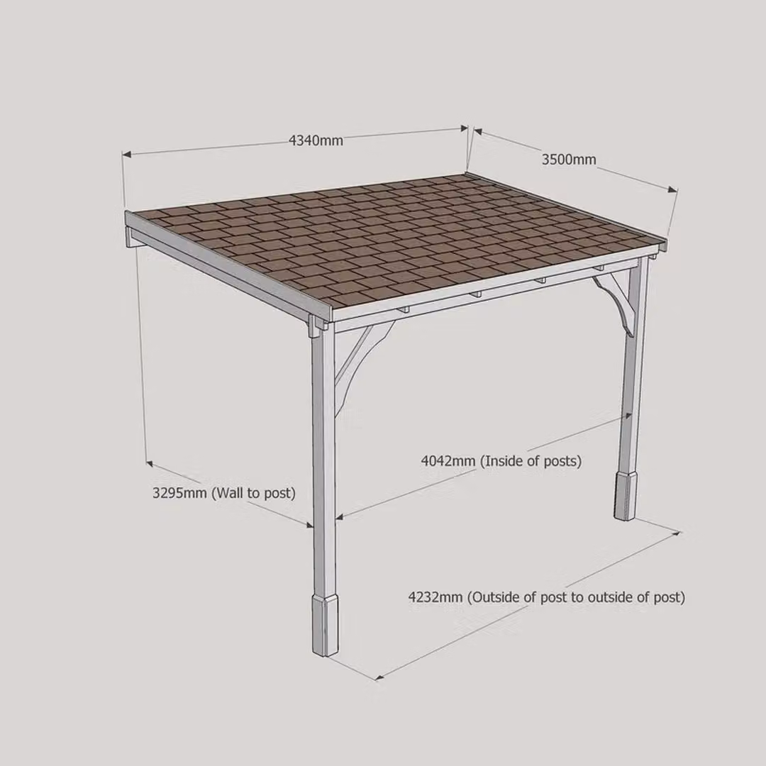 Rutland County Garden Furniture Ltd Rustic Brown Wood Lean-to Carport with Bitumen Shingle Roof, W: 434 cm, D: 350 cm – 3