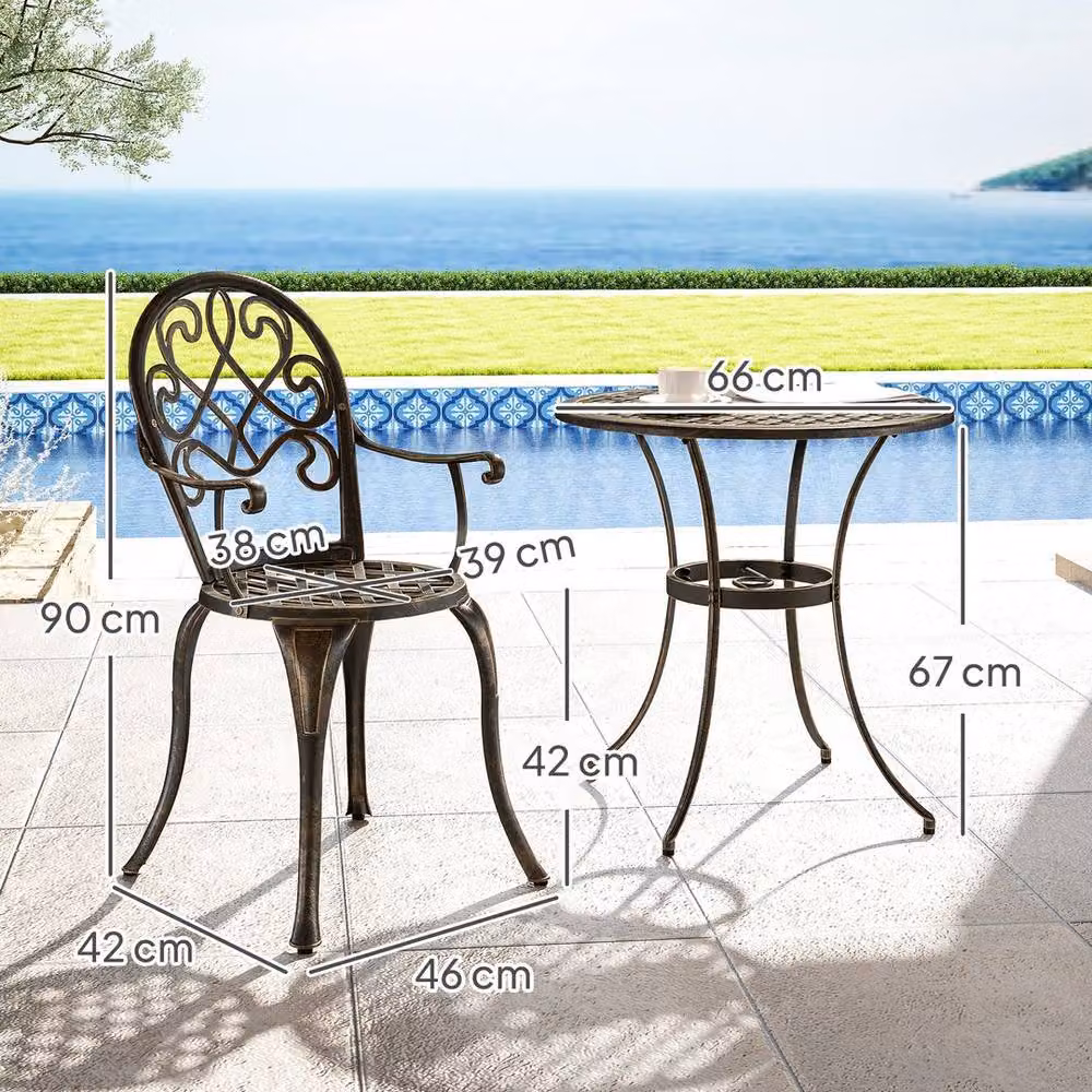 Kelvenix 3-Piece Aluminium Garden Table and Chair Set in Bronze and Brown, W/D: 100 x 100 cm – 2