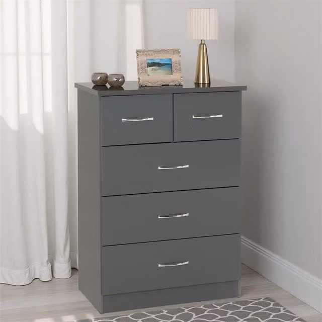 Seconique Nevada 3+2 Drawer Chest in Grey Gloss