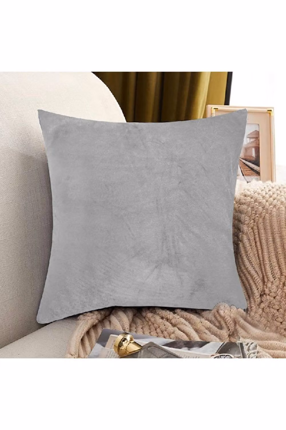 KDMD 4 Pack Silver Velvet Square Cushion Covers, W/D/H: 45 x 45 x 45 cm – 2