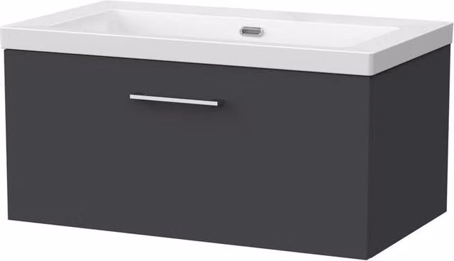 Balterley Pershall Wall Mounted 1 Drawer Vanity Unit and 0TH Fireclay Basin, Dark Grey, Width: 80 cm