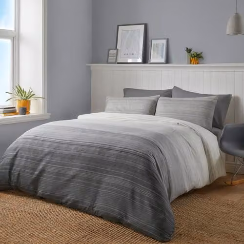 Fusion Fairhaven Charcoal Striped Duvet Cover Set with Matching Pillowcases, Reversible Nautical Bedding, W/D/H: 260 x 220 x 260 cm