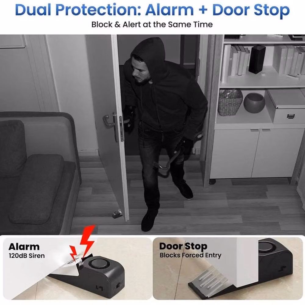 FLAVORA 2-Piece 120dB Wedge Door Stop Security Alarm in Black – 5