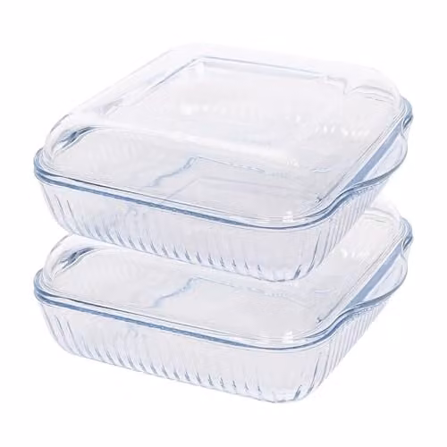 Argon Tableware Optical Square Glass Casserole Dish with Lid, Transparent, W: 24 cm, D: 21 cm, H: 7 cm – 1
