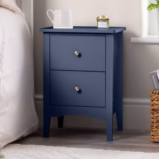 Christow Modern Lacquered 2 Drawer Bedside Cabinet in Blue
