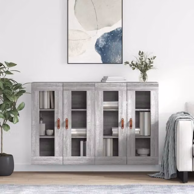 Berkfield Home Set of 2 Wall Mounted Cabinets with Glass Doors in Grey Sonoma Engineered Wood – 1