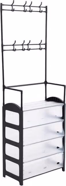 NESTLUNE 5-Tier Metal Coat and Hat Stand with 8 Hooks and Shoe Rack, Black, W/D/H: 60 x 31 x 175 cm – 1