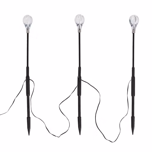 Lights4fun Set of 3 Solar Powered Mini Festoon LED Garden Pathway Decorative Stake Lights, Warm White, Black or White – 2