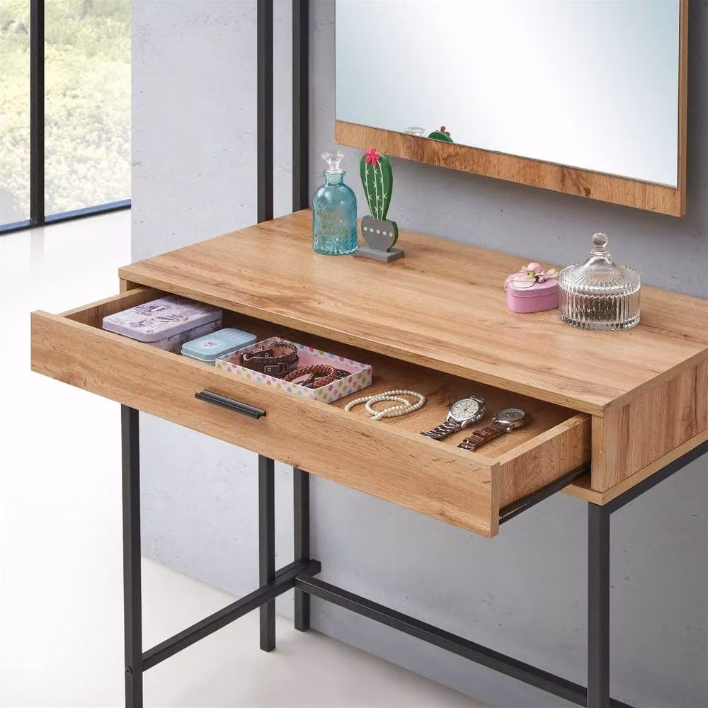 Timber Art Design Zahra Urban Bedroom Dressing Vanity Makeup Table with Mirror and Drawer in Brown, W/D/H: 150 x 40 x 83.8 cm – 4