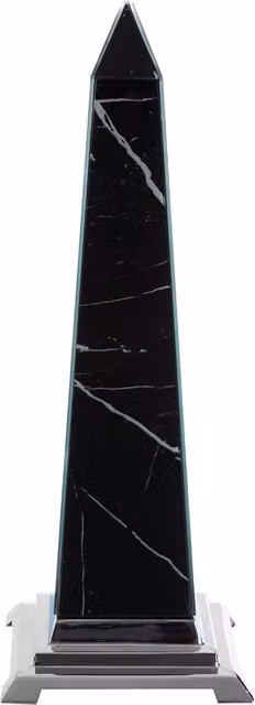 Orsina Abstract Black and Silver Marble Design Obelisk Tabletop Sculpture