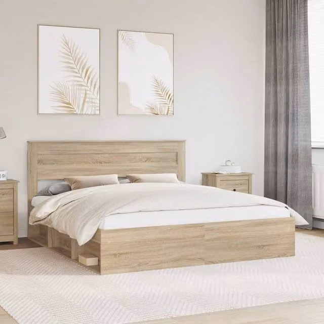 Berkfield Home Sonoma Bed Frame with Headboard in Brown Solid Pine Wood, 200 x 200 cm – 1