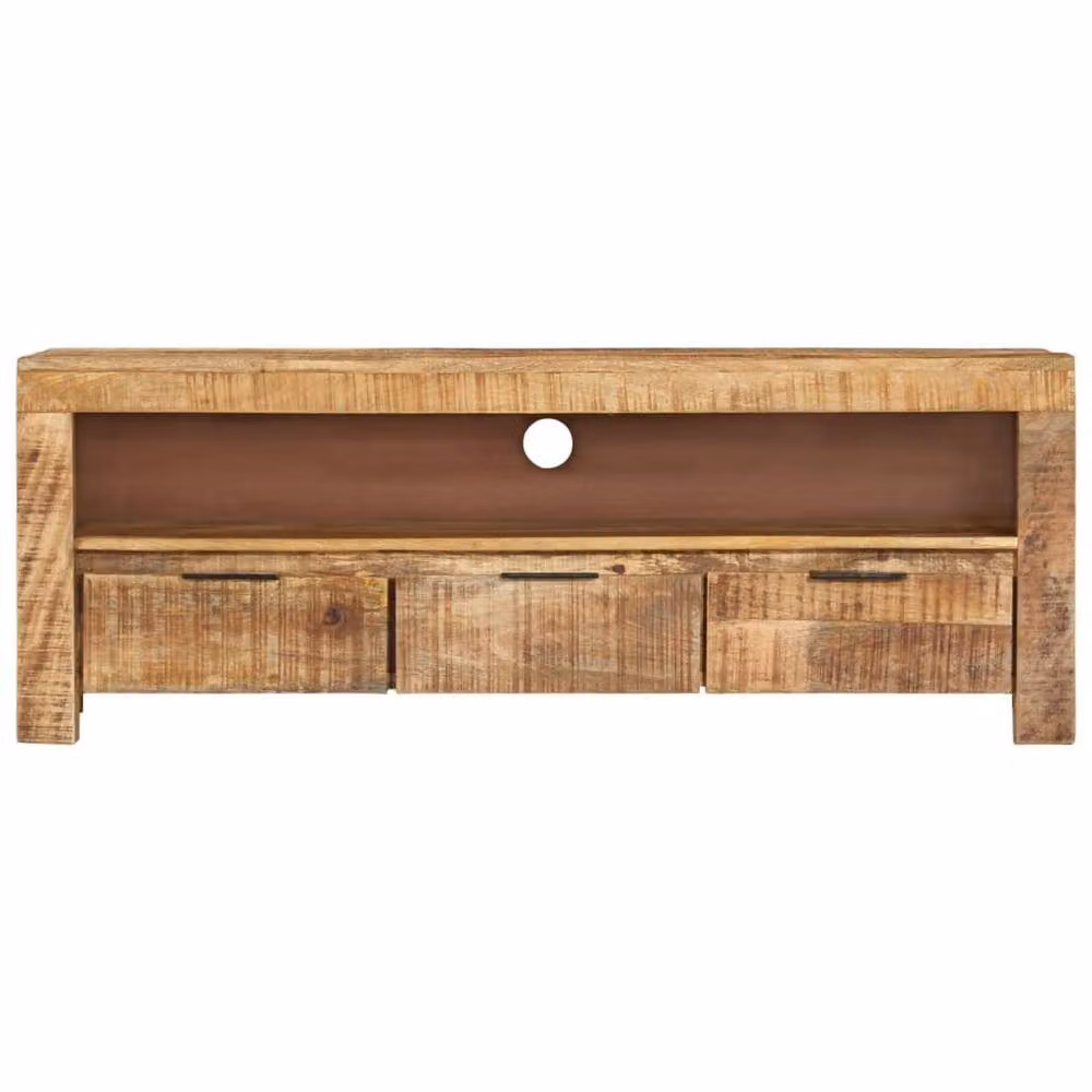 Berkfield Home Rustic Brown Rough Mango Wood TV Cabinet, W: 110 cm, D: 30 cm, H: 40 cm – 2